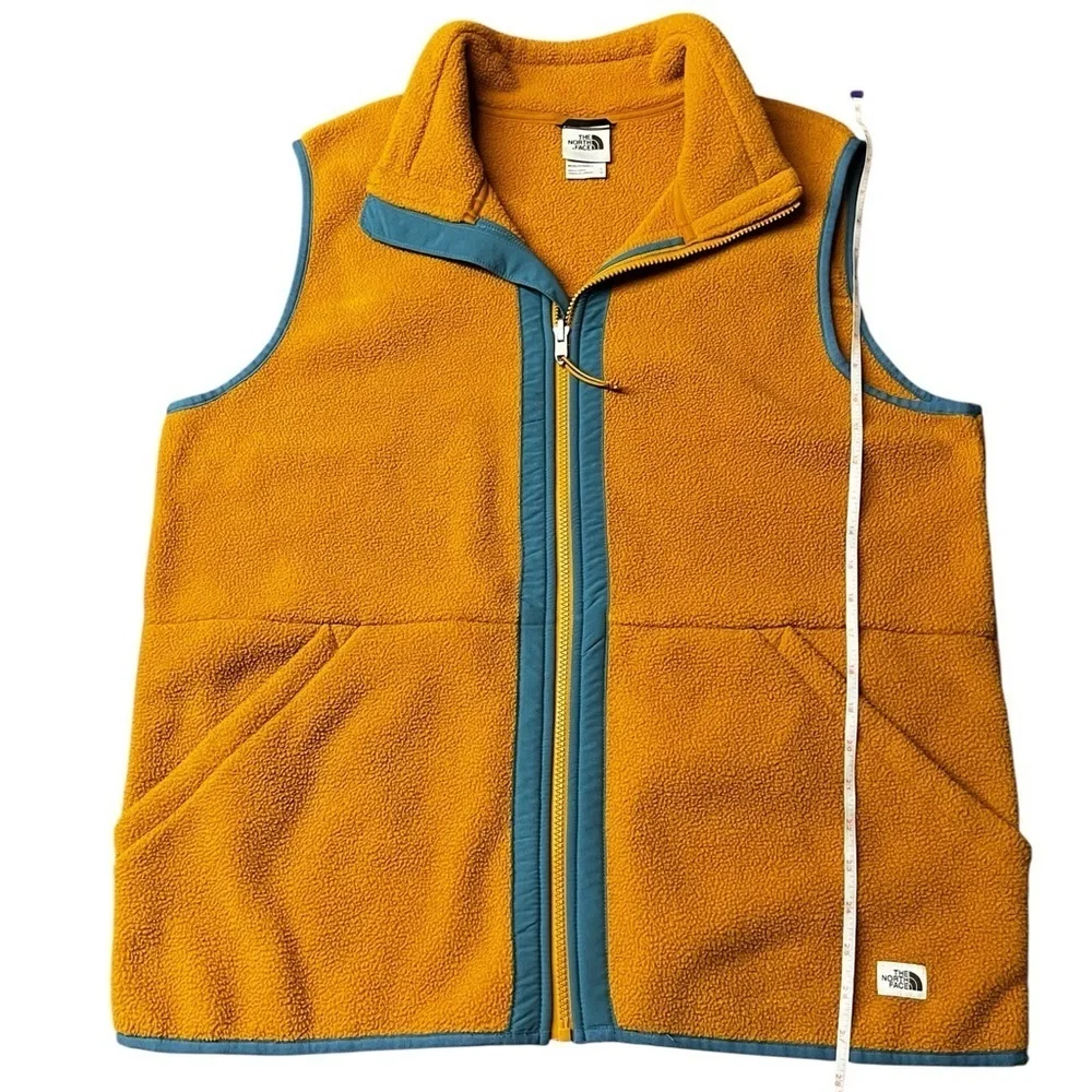 The North Face Men’s Burnt Orange and Teal Fleece Zippered Vest Size Large